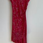 Taboo Vintage 90s Y2K Red Pink Floral Glitter Ruched Asymmetrical Mini Dress Photo 1
