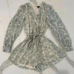 EXPRESS  Wrap Front Elegant Ivory/ Blue Floral Print Long Sleeve Romper Womens XS Photo 0