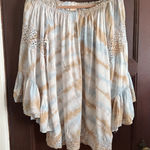 Surf Gypsy  | Brown and Blue Swim Cover Up Dress Off Shoulder Bell Sleeves Small Photo 0
