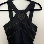 Betsy and Adam  Black Knee Length Cocktail Dress Rouching and Zipper Flower Detail Photo 2