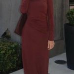 ZARA  Elegant Burgundy brown wine Maxi Dress stretchy long Sleeve Casual bodycon  Photo 2