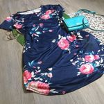 SheIn NWOT Blue Floral Short Sleeve Shift Dress Pockets Photo 1