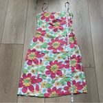 Boden Floral Linen Spaghetti Strap Sundress Resort Wear Size 10 White Pink Retro Photo 7