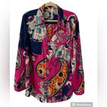 Ny Collection  Pink Paisley Button Up Top Size XL Front Pockets Photo 5