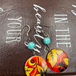 Handmade Vintage Fall Leaf Earrings – Boho Art Deco Folk Style Red Photo 2