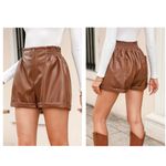 Cupshe Franny Vegan Leather Paperbag Shorts Women’s Sz XL Brown High Rise Photo 3