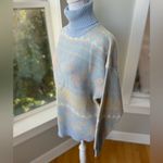 Vintage Pastel Light Blue Rose Print Intarsia Turtleneck Sweater 80s 90s Large Photo 4