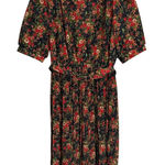 Vintage Breli II Dress Navy Blue Red Floral Size M Lace Collar Midi Belt Pleated Size M Photo 0