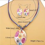 Natural Shell Necklace & Earrings 3pcs Set Colorful‎ Printed Photo 2