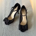 Lulu Townsend  Black Mesh Bow Pointed Toe Ankle Strap High Heels Sz 8 Photo 4