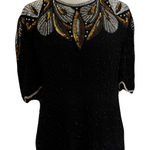 Laurence Kazar Black Beaded & Sequin Top | Silver & Gold Detail | Size M Photo 0