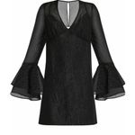 BCBGeneration NWT Bell Sleeve Sheer Metallic Long Sleeve Mini Dress Black New XS Photo 9