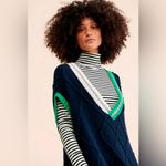 Free People Chunky Knit V Neck Sleeveless Sweater Tunic Navy Green Size Medium Photo 9