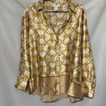House of Harlow 1960 Wo size Large Gold and Cream Patterned Button front Blouse Photo 6