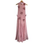 La Fuori 3D Floral Applique Ostrich Feather Pink Silk Backless Dress NWT $780 S Photo 1