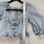 Mable Smocked Crop Top Bow Tie Blouse Puff Sleeve Tie Back Blue Size M Blue Size M Photo 2