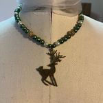 Handmade  Elegant Green and Gold Reindeer Pendant Necklace Photo 0
