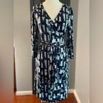 Loft Banana Republic Navy Officecore Business Abstract Print Wrap Dress Photo 1