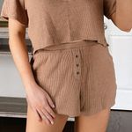 Abercrombie & Fitch  Waffle Knit Shorts Size Large Tan Brown Cozy Lounge Photo 0