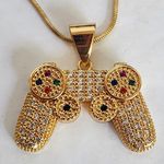 Game Controller Pendant with Chain Necklace Gold Plated Steel Photo 3