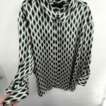 Lane Bryant  22/24 Geometric Satin Button Down Blouse Black Green Plus Size Top Photo 2