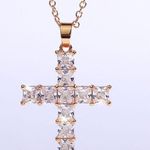 Gold Cross Necklace CZ Cubic Zircon Diamond Pendant, Jesus, Church, Bling Photo 2