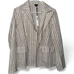 Coco + Carmen Striped Linen Blend Blazer Jacket Neutral Tan White Photo 0