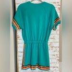 QUEEN OF SPARKLES Teal Mini Dress with Rainbow Stripes Green Size XS Photo 1