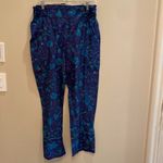 Sundance  Cotton Lightweight Pull On Dark Floral Cargo Pants Blue Teal Size SMALL Photo 2