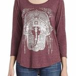 Lucky Brand Purple Elephant Foil Graphic 3/4 Length Tee Large Photo 0