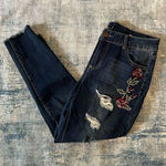 One 5 One  Cross Stitch Embroidered Floral Distressed Cropped Jeans Size 14 Photo 0