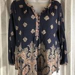 Lucky Brand  women 1/2 button down top small Blue Pink Paisley Bohemian Shirt Photo 0