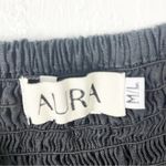 Aura Classic Black 100% Linen Smocked Top Puff Elastic Cuff Sleeve Dress Medium Photo 2