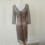 Cachet Lace Sequin Sparkle Taupe Light Brown Dress Size 4 Photo 2