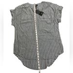 Jones New York Signature Gray Striped Short Sleeve Blouse Photo 1