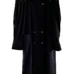 Vintage 80s 100% wool leather shoulder double breasted long over coat size XXL Black Photo 0