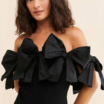Anthropologie  Dolan Left Cost Black Off-Shoulder Bow Top Ribbed Preppy Party EUC Photo 0