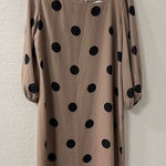 Amanda Uprichard  Polka Dot Walsh‎ Dress Medium Tan Black Sheer Puff Long Sleeves Photo 0