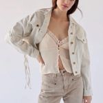 Urban Outfitters White BDG Samarria Laced Fringe Denim Trucker Jacket Photo 0