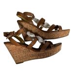 Marc Fisher Brown Leather Strappy Cork Wedge Sandals Summer Casual Comfort Shoes Photo 1