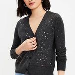 Loft • Charcoal Grey Star Sequin V Neck Cardigan Photo 0