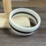 Black White Striped Mod Two Tone Resin Bangle Bracelet Photo 2