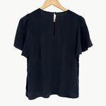 Sézane  Matty Ruffle Silk Short Sleeve Blouse | Sz FR 38 (US 6) | Navy Blue Photo 3