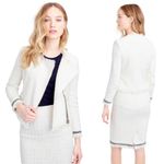 J.Crew Tweed Motorcycle Jacket with Fringe Women's 12 White Gold Career Preppy Photo 1