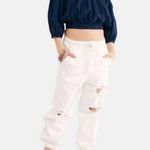 Free People  Dancing Navy Off Shoulder Top Small Till Dawn Smocked Button Photo 2