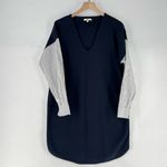 Madewell Mixed Media Sweater Dress Cotton V Neck Striped Long Sleeve Preppy Photo 2