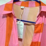 Bold Geometric Print Wrap Midi Dress Orange Pink Long Sleeve Shirt Dress S Photo 3