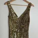 Mac Duggal BEADED embellished FLORAL SLEEVELESS GOWN in gold with slit size 2 Photo 3