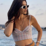 ZARA  Tweed Checkered Plaid Corset Crop Top Photo 0