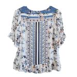 Lucky Brand Short Sleeve Floral Peasant Smocked Blouse Blue White Size XS Photo 1